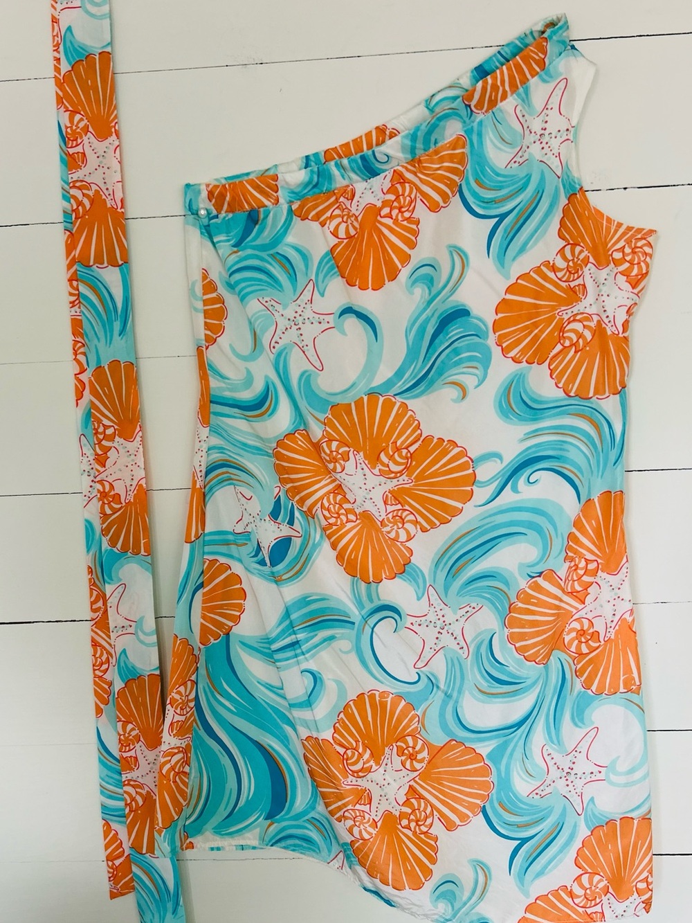 Lilly Pulitzer 100% Silk Fabric - Soft Blue & Peach Beach Wear, Size 2 - Picture 3 of 8